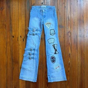 Vintage 2000s Swayze super low rise patched & strapped hepcats flare jeans